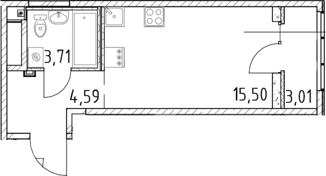 Квартира студия 23.8 м², 12/23 эт., ЖК «Город Первых»